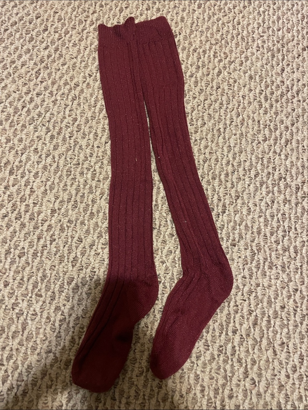 Ribbed Over-the-Knee Socks in Burgundy